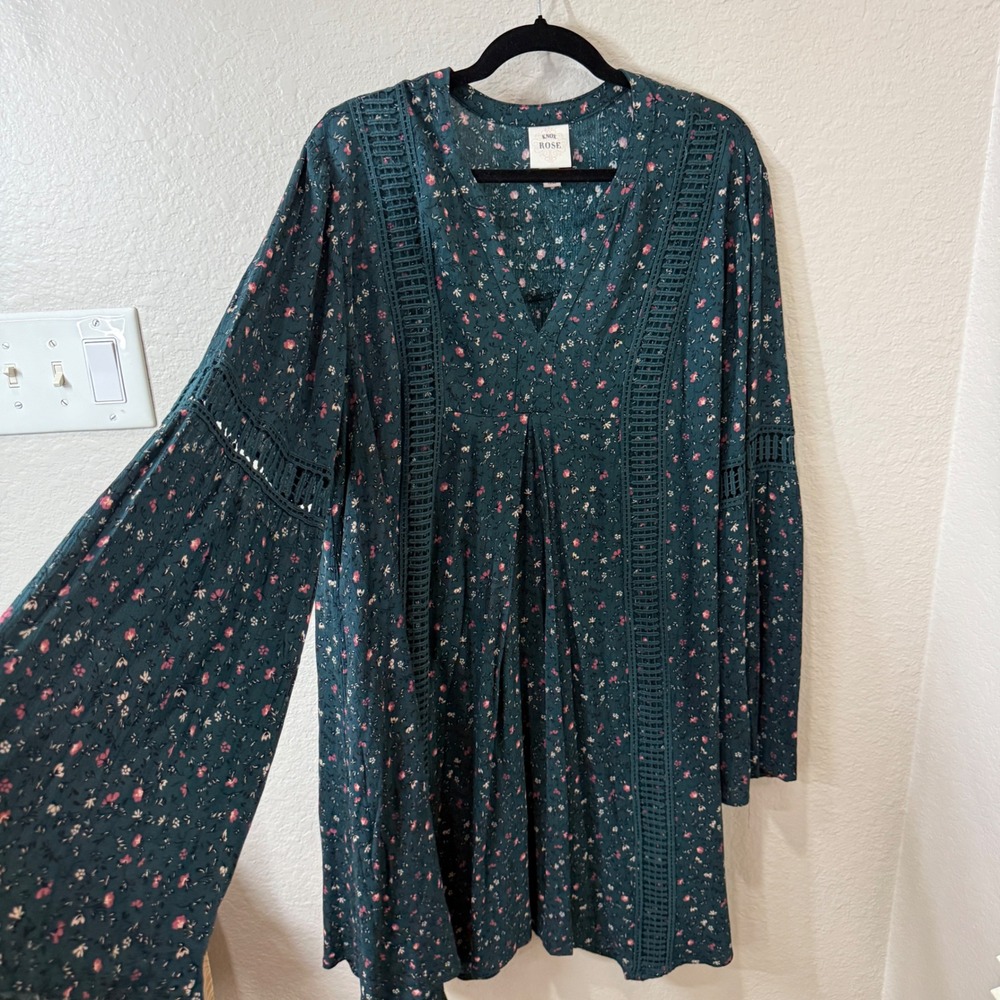 Knox Rose Floral Boho Dress Green Bell Sleeve Fall‎ Romantic Fairy Grunge XXL - Picture 3 of 9